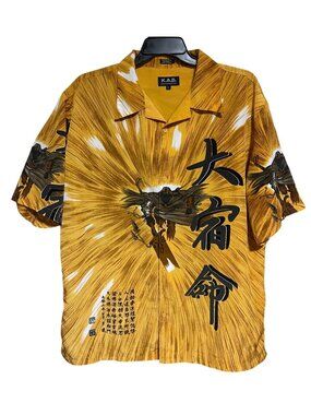 K.A.D. Clothing Co. Samurai Graphic Button-Up Shirt Mens XL Yellow